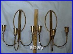 Vtg ART DECO Signed INDIA # P2137 Solid Brass Triple Candle Holder Wall Sconces