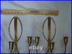 Vtg ART DECO Signed INDIA # P2137 Solid Brass Triple Candle Holder Wall Sconces