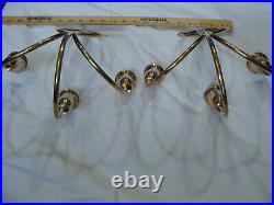 Vtg ART DECO Signed INDIA # P2137 Solid Brass Triple Candle Holder Wall Sconces