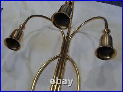 Vtg ART DECO Signed INDIA # P2137 Solid Brass Triple Candle Holder Wall Sconces