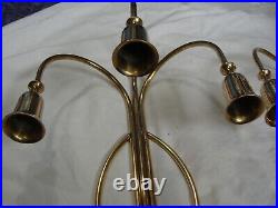 Vtg ART DECO Signed INDIA # P2137 Solid Brass Triple Candle Holder Wall Sconces