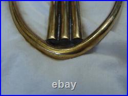 Vtg ART DECO Signed INDIA # P2137 Solid Brass Triple Candle Holder Wall Sconces