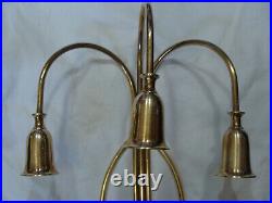 Vtg ART DECO Signed INDIA # P2137 Solid Brass Triple Candle Holder Wall Sconces