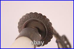 Vtg Antique French Bronze Mirror 2 Candlestick Cherub Face Ornate Wall Sconce