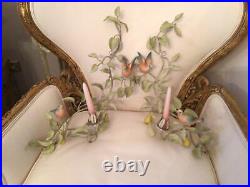 Vtg Bird Tole Candle Pair Wall sconces Italian style Tole Pink candle holders