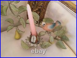 Vtg Bird Tole Candle Pair Wall sconces Italian style Tole Pink candle holders