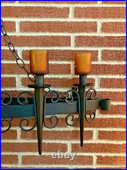 Vtg Black Wrought Iron Hanging Wall Sconce Gothic Spanish Revival Candelabra