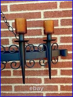 Vtg Black Wrought Iron Hanging Wall Sconce Gothic Spanish Revival Candelabra