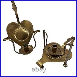 Vtg Brass Heart Candle Holders Wall Sconce Pair Table Swivel Tooled Scandinavian