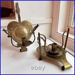 Vtg Brass Heart Candle Holders Wall Sconce Pair Table Swivel Tooled Scandinavian