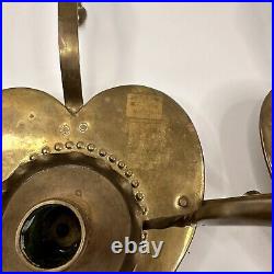 Vtg Brass Heart Candle Holders Wall Sconce Pair Table Swivel Tooled Scandinavian