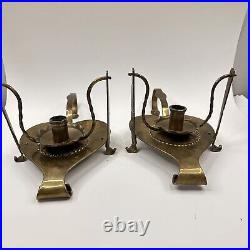 Vtg Brass Heart Candle Holders Wall Sconce Pair Table Swivel Tooled Scandinavian