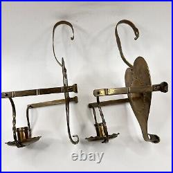 Vtg Brass Heart Candle Holders Wall Sconce Pair Table Swivel Tooled Scandinavian