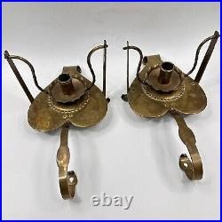 Vtg Brass Heart Candle Holders Wall Sconce Pair Table Swivel Tooled Scandinavian