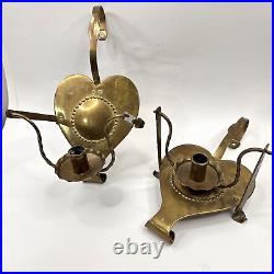 Vtg Brass Heart Candle Holders Wall Sconce Pair Table Swivel Tooled Scandinavian