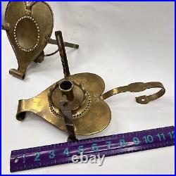 Vtg Brass Heart Candle Holders Wall Sconce Pair Table Swivel Tooled Scandinavian