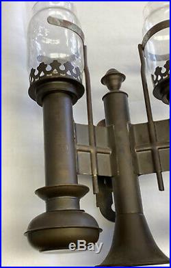 Vtg Brass Two Candle Sconce Holder Wall Mount Lamp Light Lantern RailRoad Train