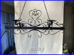 Vtg Bronzed Wrought Iron Hanging Wall Candle Gothic Spanish Revival Candelabra