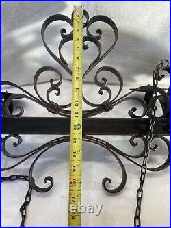 Vtg Bronzed Wrought Iron Hanging Wall Candle Gothic Spanish Revival Candelabra