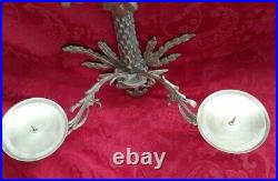 Vtg Hollywood Regency Brass Palm Tree 2-arm Wall Candle Sconce Hanging Coconuts