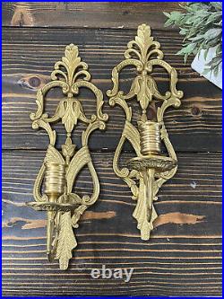 Vtg Hollywood Regency Heavy Solid Brass Sconces Ornate Candle Holders 16 Pair