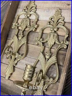 Vtg Hollywood Regency Heavy Solid Brass Sconces Ornate Candle Holders 16 Pair