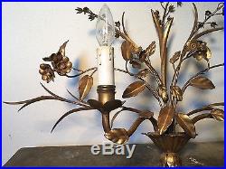 Vtg ITALY Hollywood Recency Gilt Floral Candle Holder Wall Sconce MCM Wheat Lamp