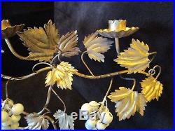 Vtg Italy Metal Toleware Wall Sconce 24 4 Candle holder Grape Clusters Gold