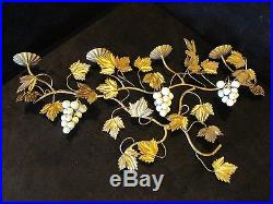 Vtg Italy Metal Toleware Wall Sconce 24 4 Candle holder Grape Clusters Gold