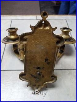 Vtg LARGE Heavy Duty WILLIAMSBURG RESTORATION Brass Wall SCONCE CANDLE HOLDERS