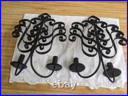 Vtg. MCM Mexican wrought iron wall candleholders pair