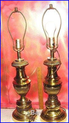 Vtg Nouveau Relief Ruffle Trumpet Wall Pocket Sconce Vase Brass Table Lamp Set