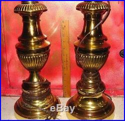 Vtg Nouveau Relief Ruffle Trumpet Wall Pocket Sconce Vase Brass Table Lamp Set
