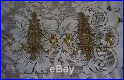 Vtg Pair Brass Sculpture Candelabra Wall Sconce Candle Holder Italy Candlestick