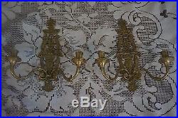 Vtg Pair Brass Sculpture Candelabra Wall Sconce Candle Holder Italy Candlestick