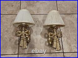 Vtg Pair Of Elegant Brass Tassel & Bow Shaped Heavy Wall Sconces Lamp