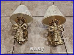 Vtg Pair Of Elegant Brass Tassel & Bow Shaped Heavy Wall Sconces Lamp