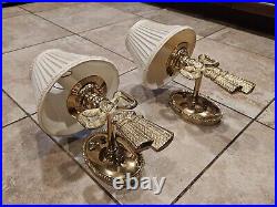 Vtg Pair Of Elegant Brass Tassel & Bow Shaped Heavy Wall Sconces Lamp