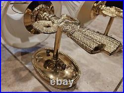 Vtg Pair Of Elegant Brass Tassel & Bow Shaped Heavy Wall Sconces Lamp