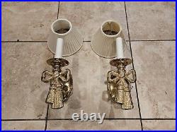 Vtg Pair Of Elegant Brass Tassel & Bow Shaped Heavy Wall Sconces Lamp