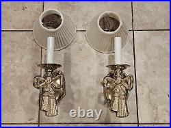 Vtg Pair Of Elegant Brass Tassel & Bow Shaped Heavy Wall Sconces Lamp