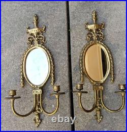 Vtg Pair Ornate Brass Continental Style Girandole Wall Sconce Candle Holders