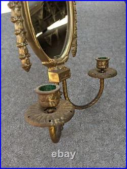 Vtg Pair Ornate Brass Continental Style Girandole Wall Sconce Candle Holders