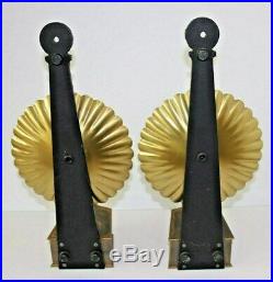 Vtg Pair Tell City Colonial Candle Holder Reflector Wall Sconces Brass & Iron