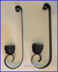 Vtg Pair of Black Wrought Iron Artisan Candle Holder Wall Sconces