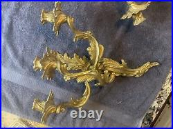 Vtg Pr. French Rococo Style 3 Light Solid Brass Wall Sconces Hollywood Regency