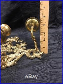 Vtg Rare Brass Wall Sconce Candle Holder Candelabra Birds Leaves Ribbon Scroll