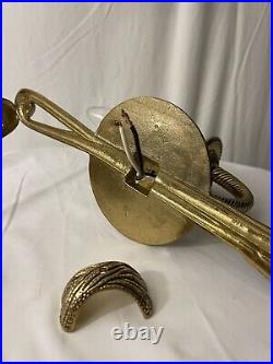 Vtg Rope & Tassel Brass Wall Candle Light Electric Sconce Regency Pair