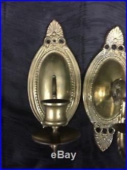 Vtg Set of 4 Matching Solid Brass Wall Sconces Candle Holder Sconces Regency