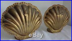 Vtg Solid Brass Sea Shell Shape Candle Stick Holder 2 Table Wall Sconce Decor